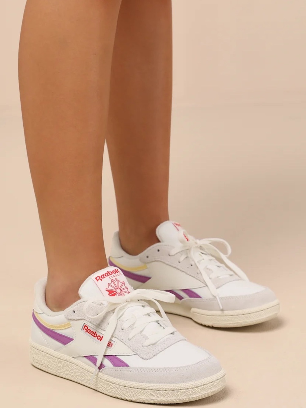 Reebok Women's White, Purple & Cream Court-Style Sneakers